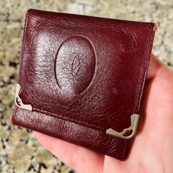 CARTIER Oxblood Red Leather Logo Small Wallet 💯 AUTHENTIC - Picture 3 of 13